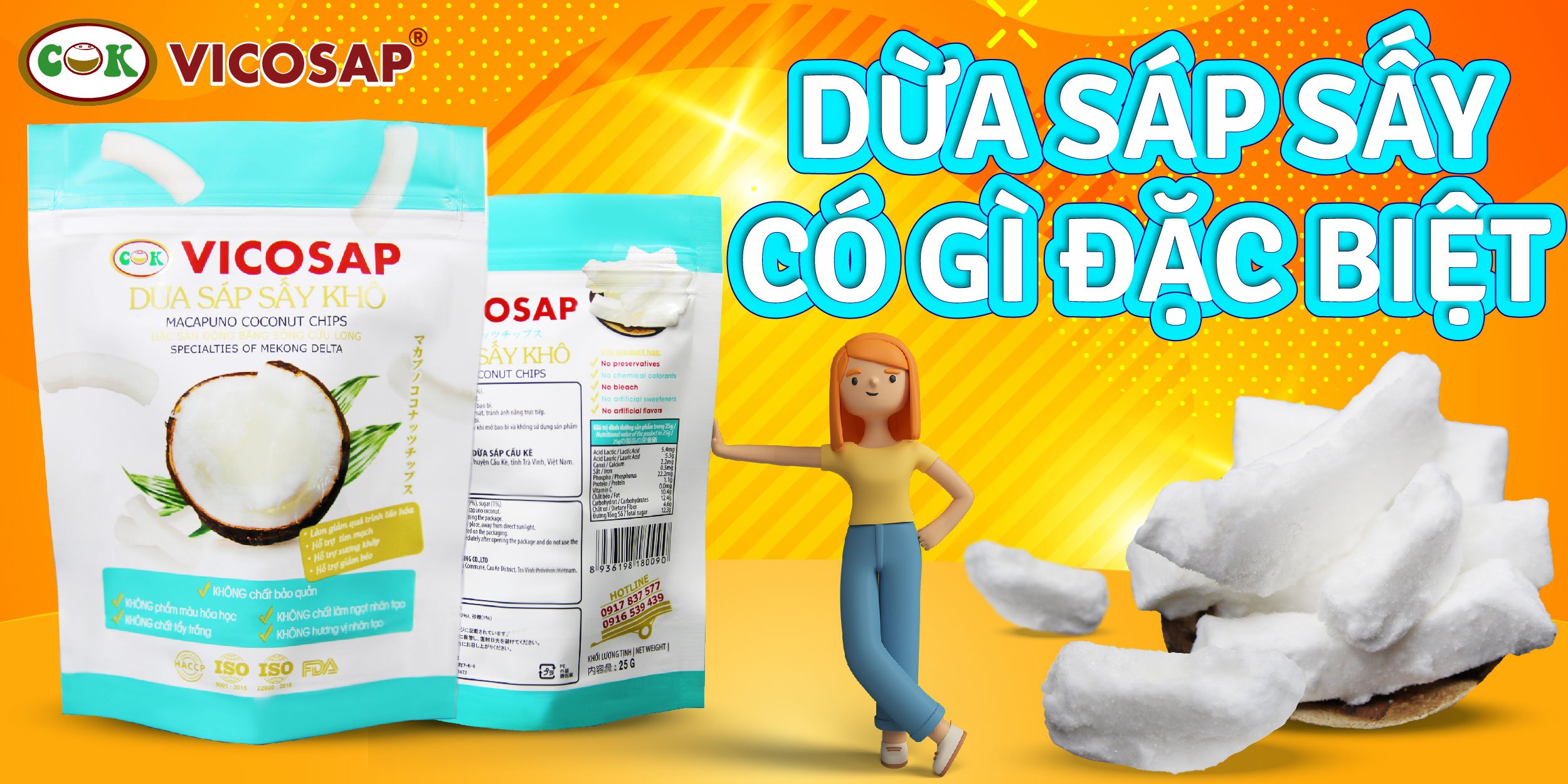 Dừa sáp sấy giòn tan Vicosap 25g (túi)